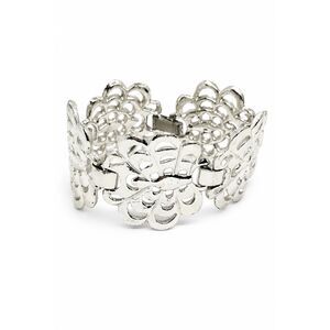VINTAGE SILVER TONE Bracelet Floral Openwork Panel Wide Statement Mid Century